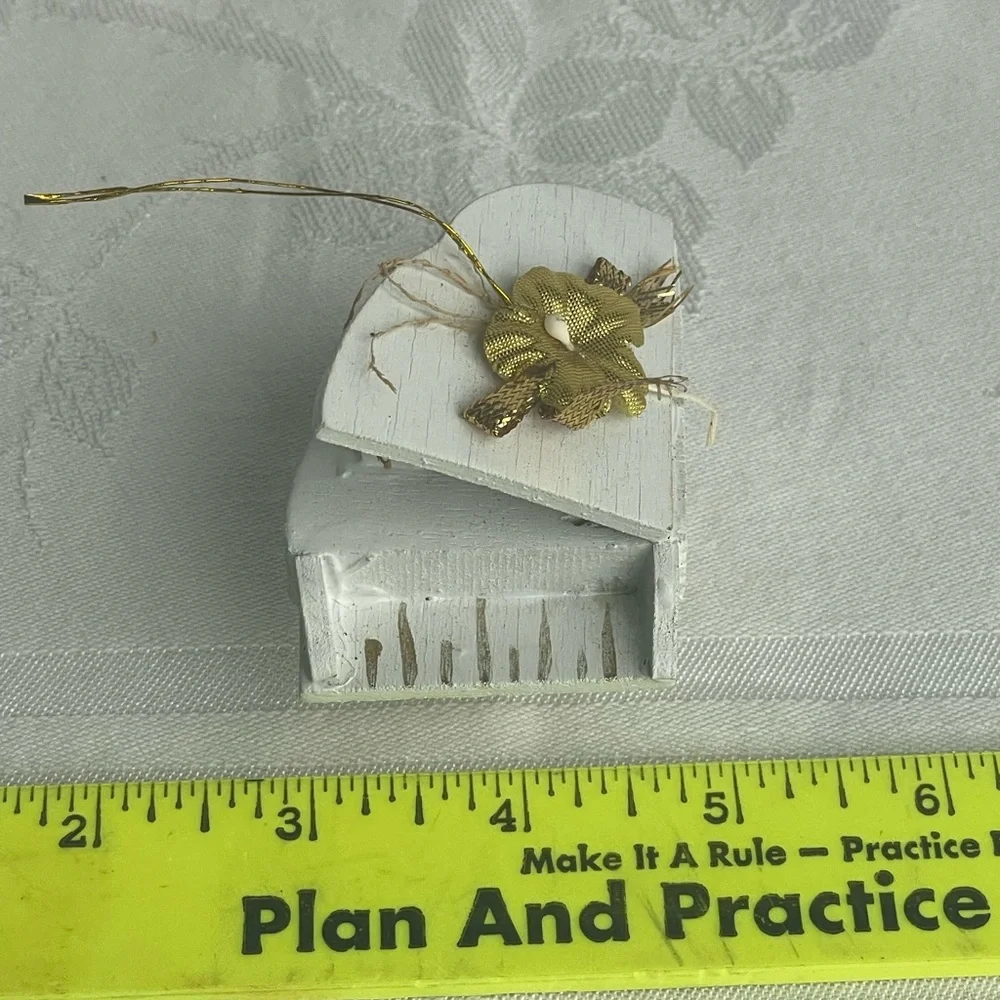Vintage Wooden Baby Grand Piano Christmas Ornaments Decor White Set of 2